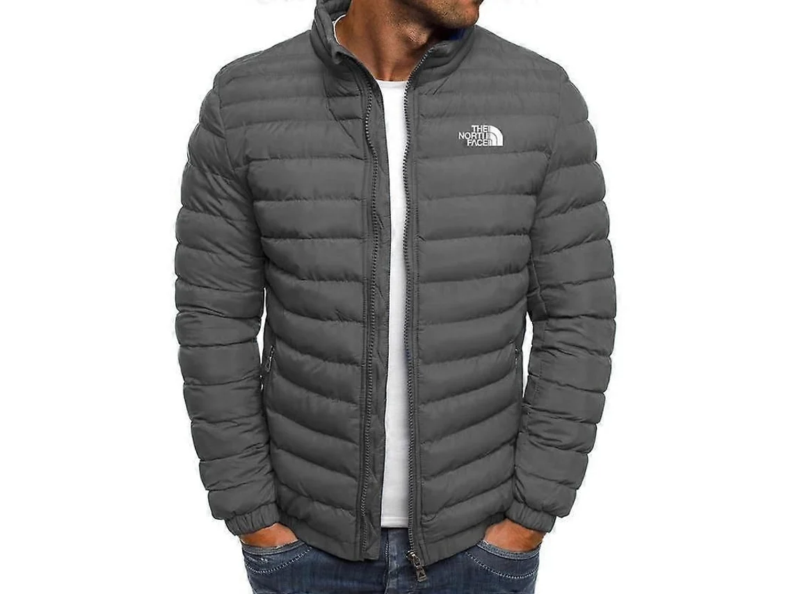 Chaqueta Hombre Invierno Algodón Caliente Casual Talla Xl Gris Alta Calidad Cremallera Manga Regular