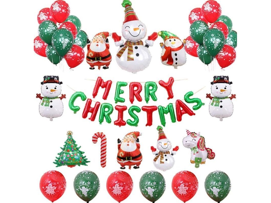 Kit De Decoración Navideña Con Globos De 37 Piezas Y Pancarta De Feliz Navidad.