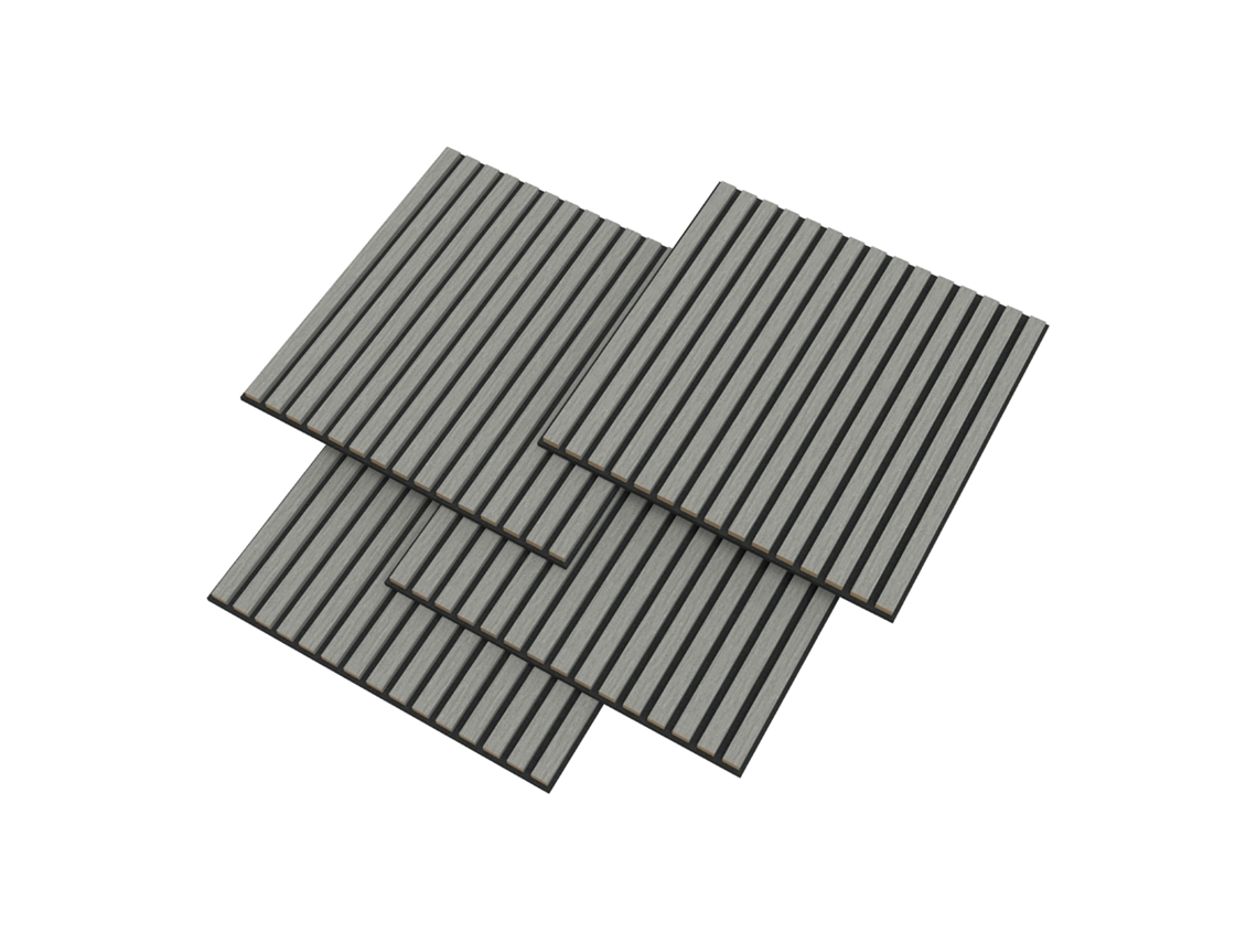 Conjunto de 4 paneles acústicos Vang 3d con láminas lineales de 1,44 m² en roble gris claro Neu.holz