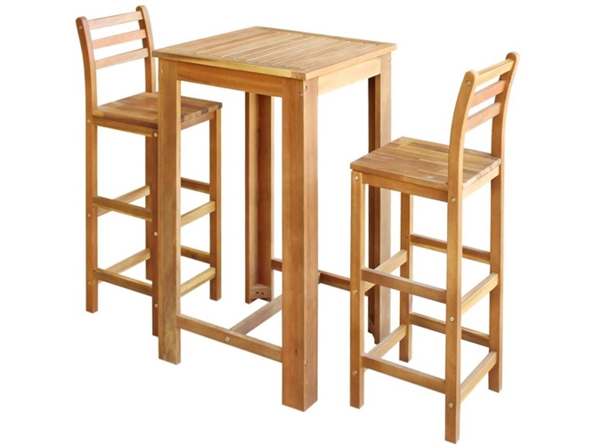 Conjunto Y Sillas bar vidaxl madera acacia 3 piezas set mesilla alta banco asiento
