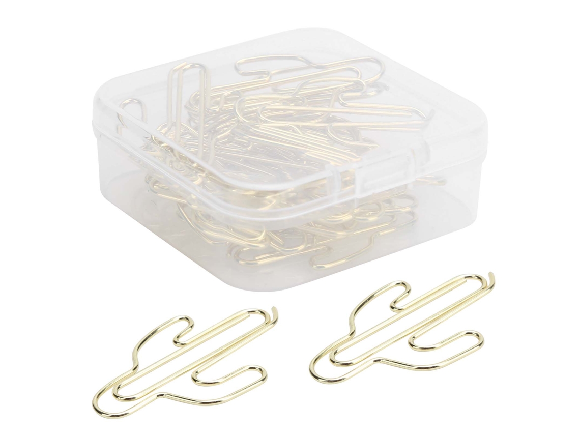 20 Clip Papel Mini Cactus Cute Forma Oro Suministros Escolar Oficina Estuche