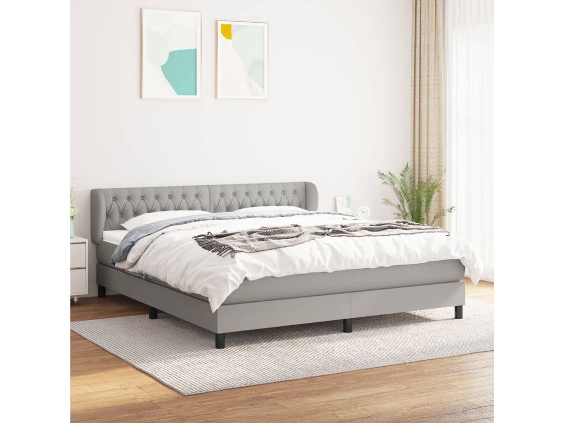 Cama box spring con colchón tela gris claro 180x200 cm