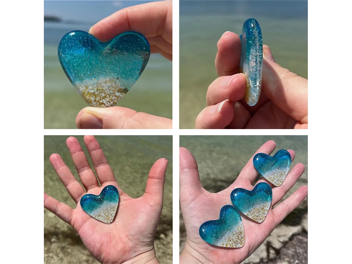 Piedra acrílica de bolsillo en forma de corazón, hecha a mano, ideal para meditación en la playa, equilibrio energético, decoración y como recuerdo.