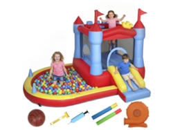 Castillo Hinchable Pistola Agua Tobogán Cama Elástica Piscina Bolas 342x255x209 Cm Azul