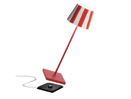 Lámpara de Mesa LED Poldina Lido con rayas rojas, recargable y regulable ZAFFERANO
