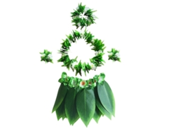 Conjunto De 5 Piezas De Falda Hawaiana Con Collar De Hojas Verdes, Pulseras Y Diadema. Ideal Para Fiestas Luau En La Playa (para Niños).