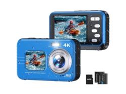 Cámara Sumergible 4k, Doble Pantalla, 48 Mp, Selfie Subacuática Hasta 3,35 M (azul)