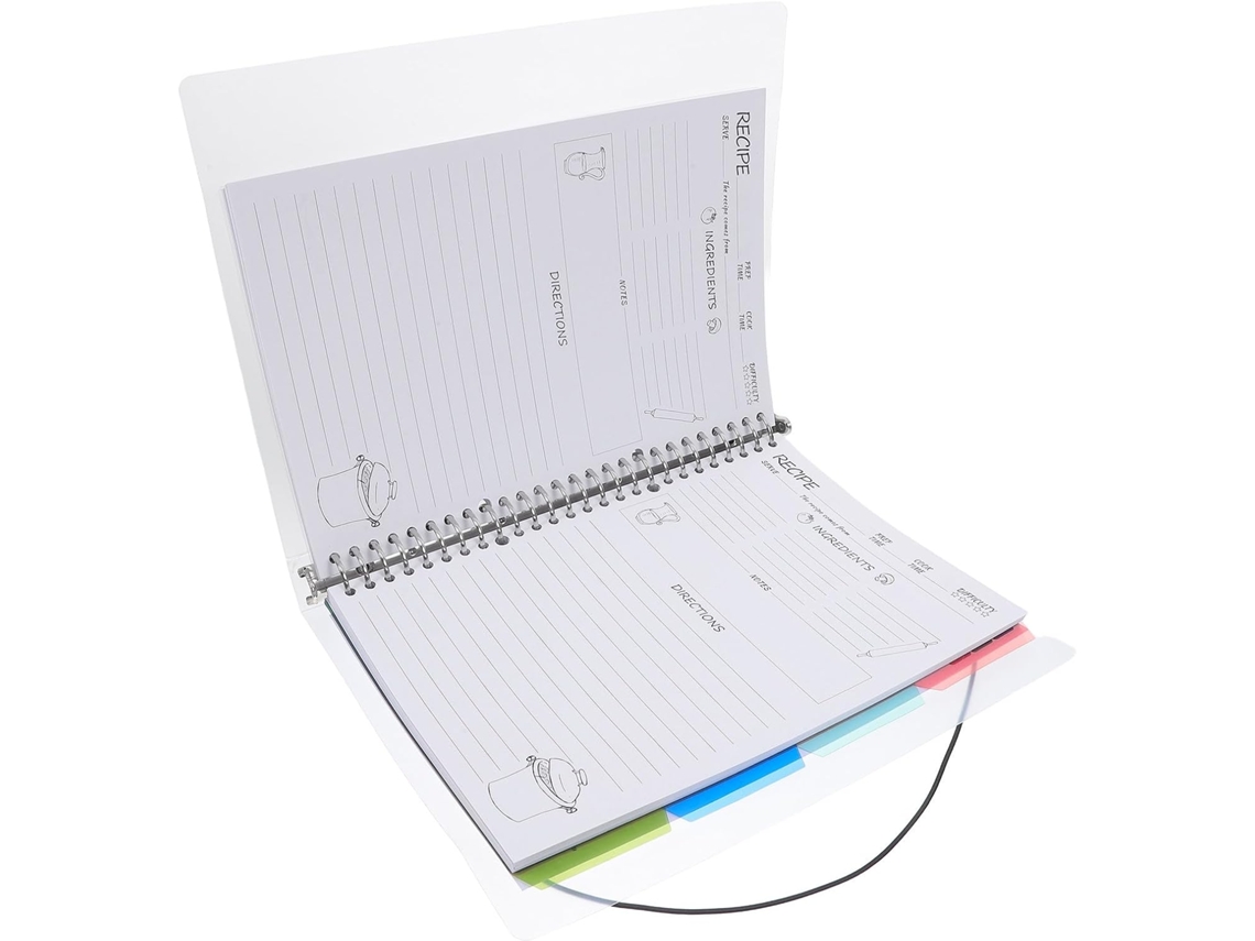 Cuaderno de recetas de cocina blanco con tapa de plástico rígido, accesorio para la planificación diaria.