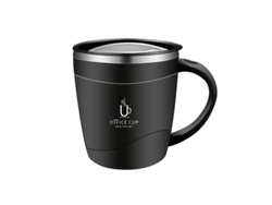 Taza de café de acero inoxidable 304 con tapa, resistente al calor, con aislamiento de doble capa y asa. Mdug (negra)