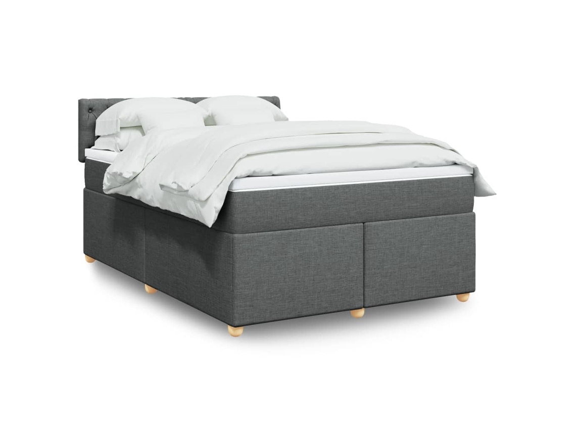 Cama Box Spring Con Colchón Tela Gris Oscuro 140x190 Cm