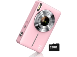 Cámara digital FHD 1080P Cámara digital de apuntar y disparar con zoom de 16x y función antivibración Adecuada para niños y niñas Rosa Yizhood