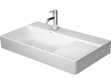 Lavabo DuraSquare Wash de DURAVIT, lavabo para muebles lijado asimétricamente 80x47cm, 2 agujeros para grifos, sin rebosadero, con banco para grifos,