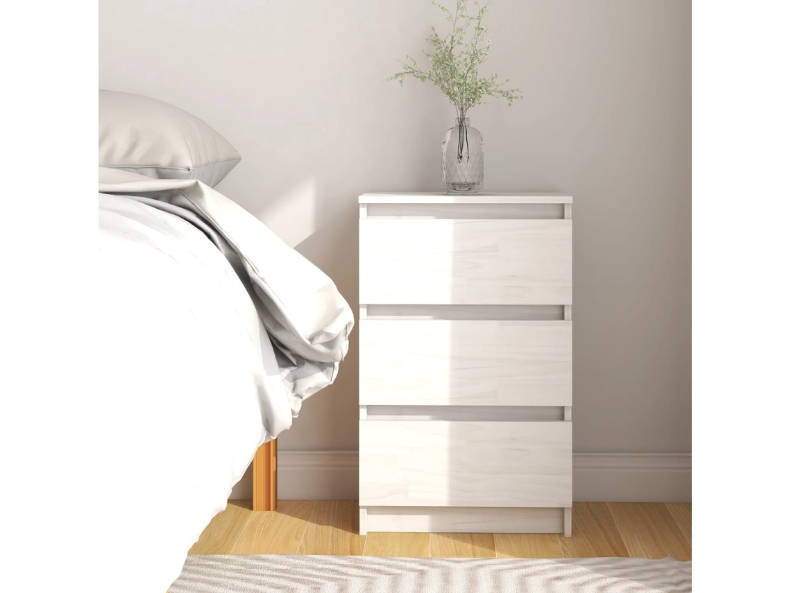 Mesita de Noche 40X29,5X64 Cm Madera de Pino Maciza Blanco