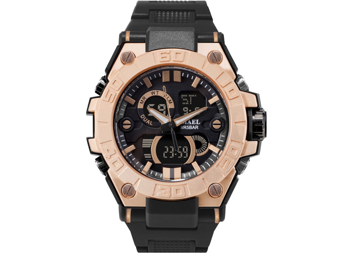Reloj Electrónico Multifuncional Para Deportes Al Aire Libre, Resistente Al Agua Hasta 50 M, Correa De Plástico (oro Rosa).