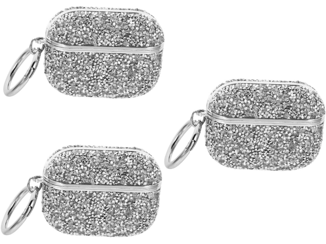 Estuche Elegante De 3 Piezas Para Auriculares Con Diamantes De Imitación, Compatible Con Estuche Duradero Y Práctico, Fácil De Usar.