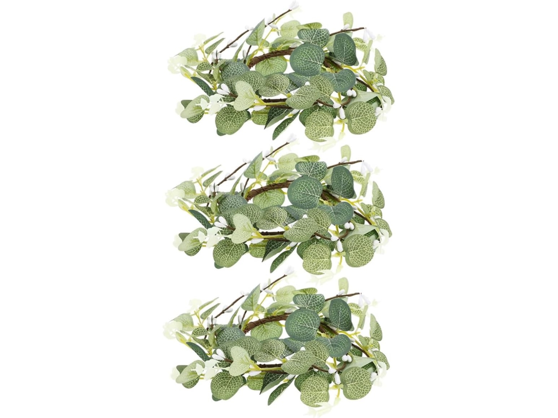 Juego 3 Pequeñas Coronas Velas Hojas Artificiales Anillos Decorativos 8 Decoración Interiores Primavera