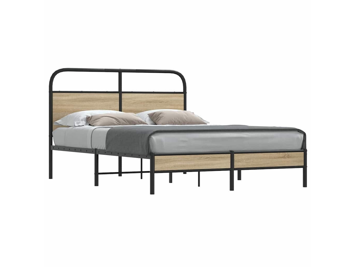Estructura De Cama Sin Colchón 120x200 Cm Madera Roble Ahumado