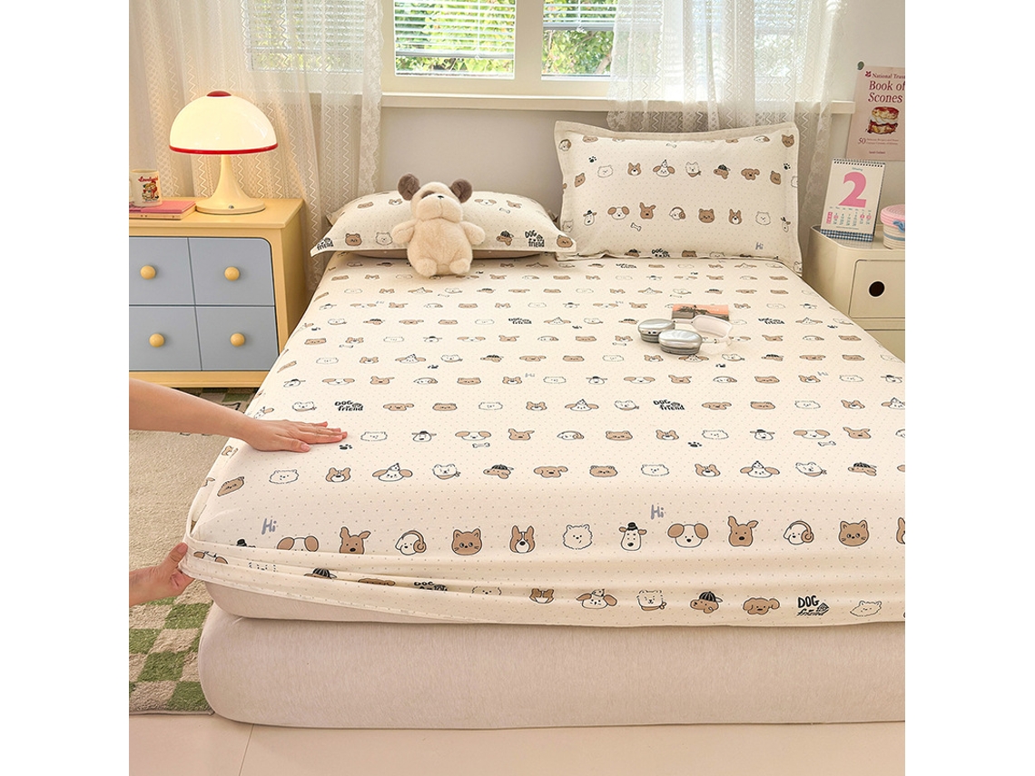 Funda De Colchón, Sábana Bajera Ajustable Estampada De Algodón Puro, Apta Para Habitación Infantil, Diseño De Cachorro, 120x200cm. Panoona