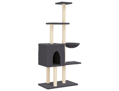 Rascador para gatos con postes de sisal gris oscuro VIDAXL (145 cm)