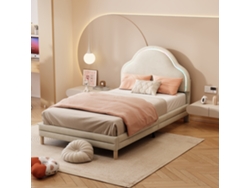 Cama De 90x200 Con Cabecero Cloud Y Tapizado Led En Terciopelo Beige. Colchón No Incluido.