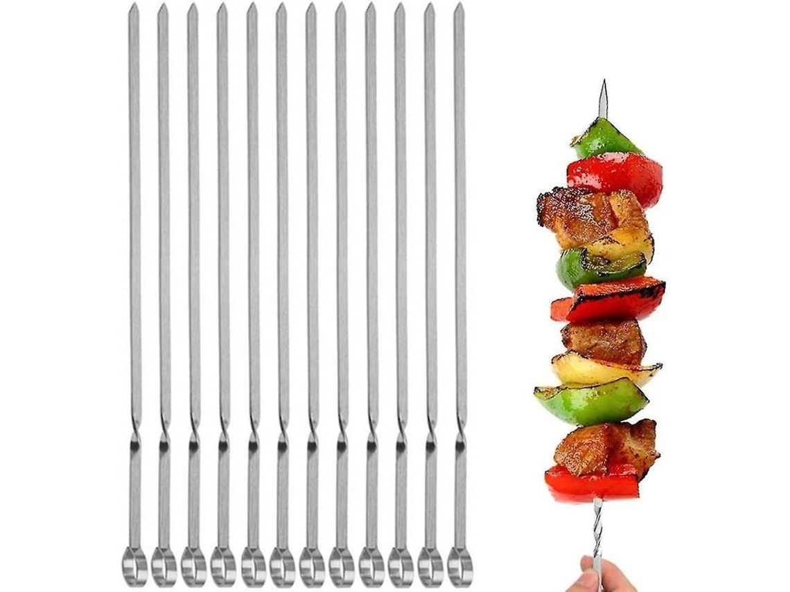 12 Brochetas Planas De Acero Inoxidable Para Barbacoa, 35,5 Cm, Reutilizables, Juego De 12