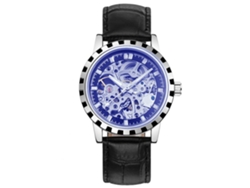 Reloj Mecánico Hombre Analógico Con Correa Pu Dial Redondo Azul Negro
