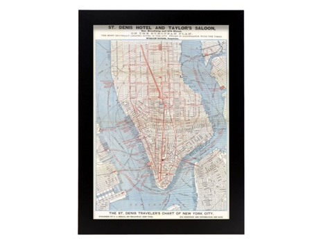 NACNIC Pósters Geográficos En Vintage Mapa De Manhattan De 1879 Ilustraciones De Antiguos Mapamundis En Tonos Sepia Tamaño A4 Con Marco Color Mader...