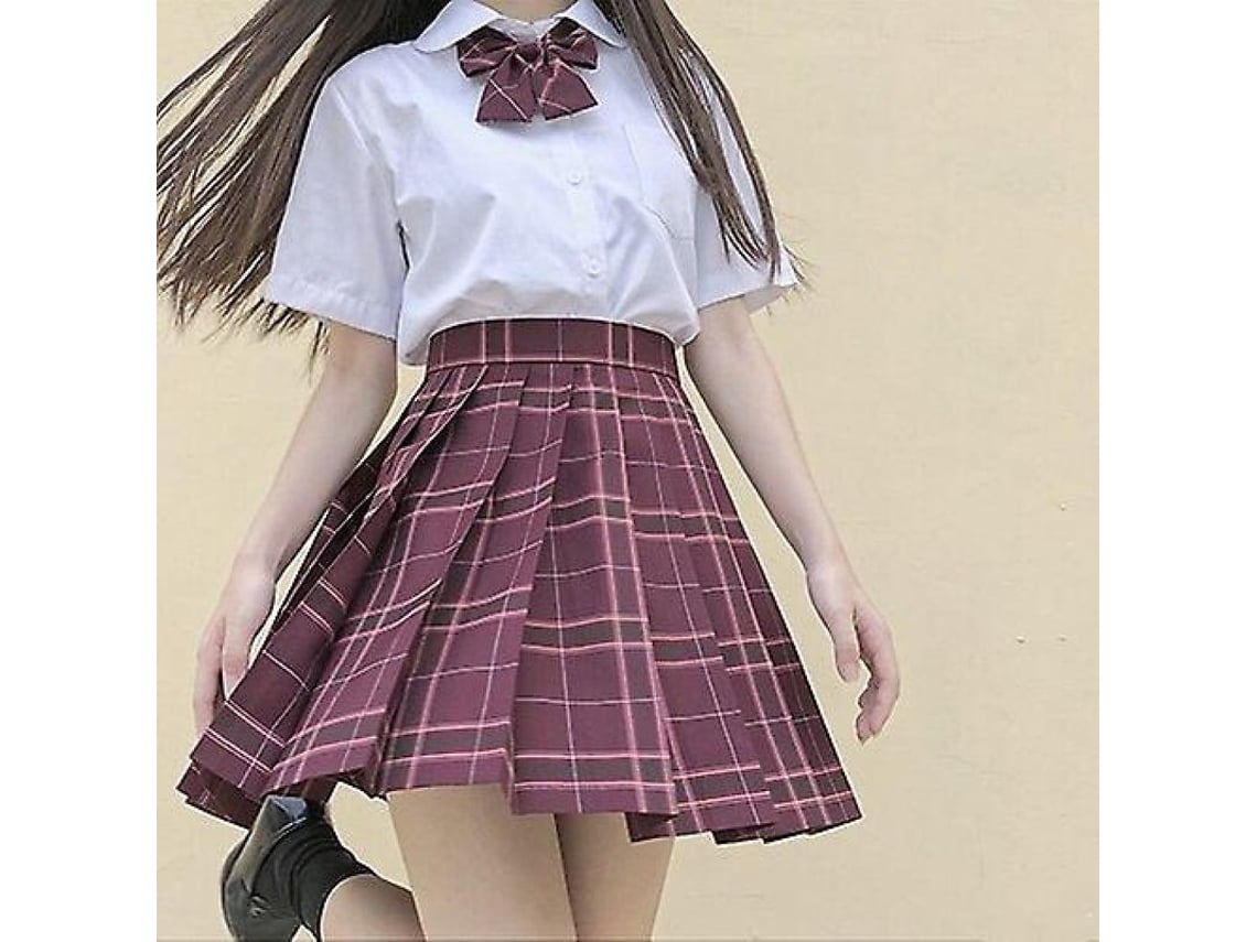 Rebe-falda Plisada De Uniforme Escolar Japonês De Cintura Alta A-line Tartan Para Mulher Nowcos L Rojo Amaranto
