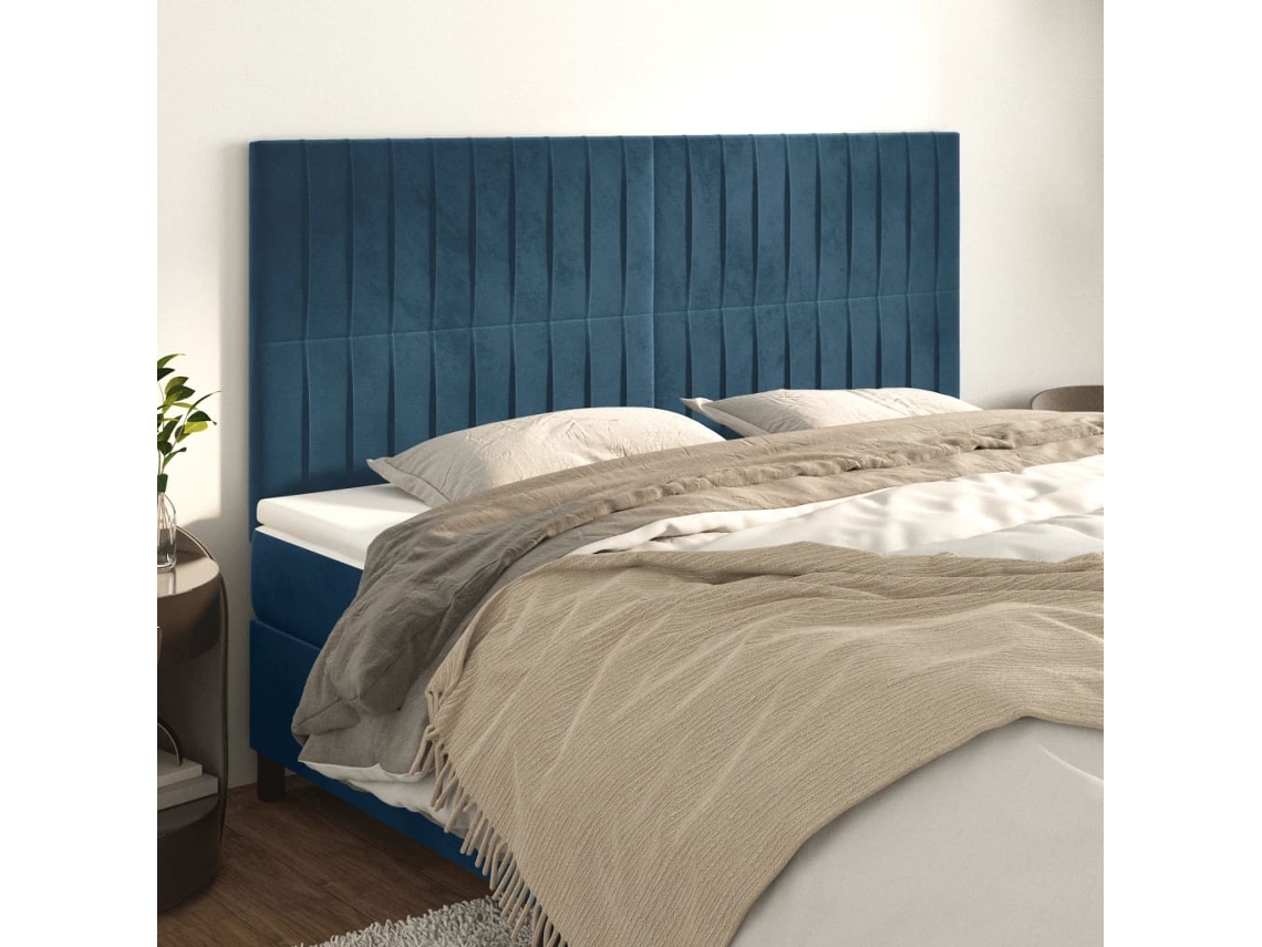 Cabeceros 4 Unidades De Terciopelo Azul Oscuro 100x5x78/88 Cm