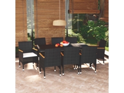 Juego de comedor de jardín de 9 piezas con cojines, mimbre sintético negro, DKD Home Decor