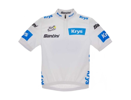 Jerseys SANTINI Melhor Jovem Cavaleiro Tour De France Official 2023 Baixo Manga Jersey Branco 11 Years Rapaz