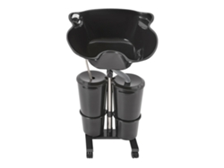 Lavabo para champú, altura regulable, capacidad de 10 litros, color negro.