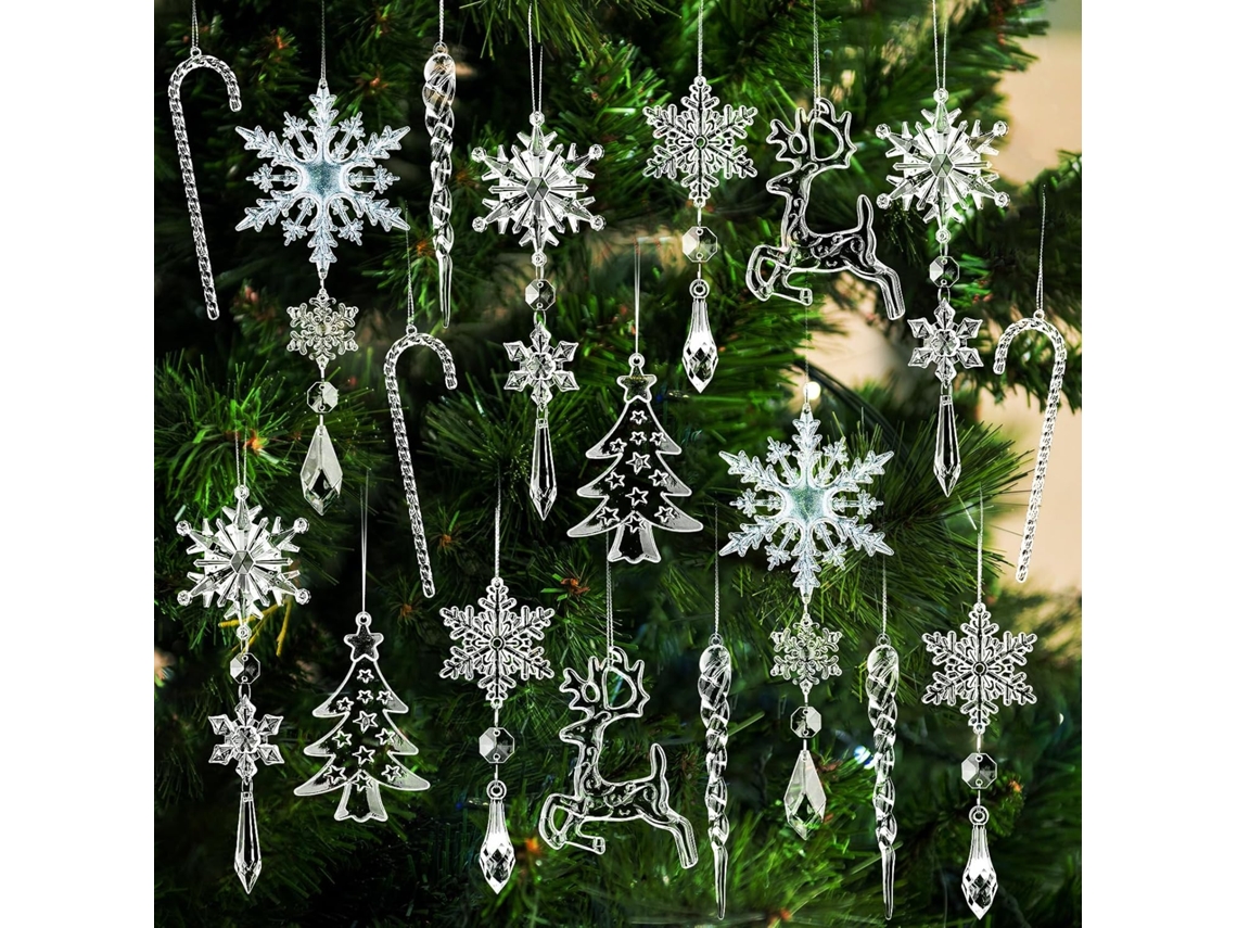 18 adornos acrílicos de copos de nieve: decoraciones colgantes de cristal para el árbol de Navidad y la fiesta de Año Nuevo.