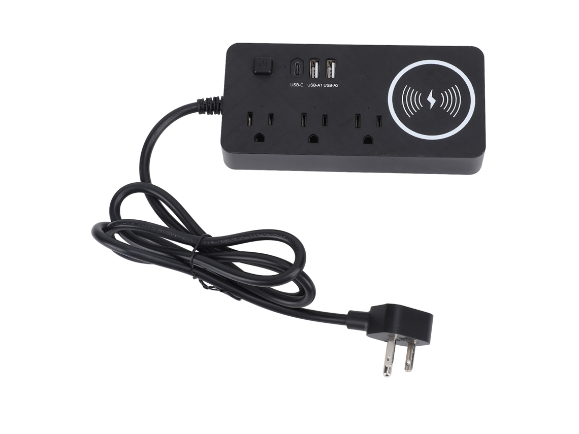 Regua De Energia 7 Em 1 Com 3 Tomadas Ac 3 Portas Usb E Carregador Sem Fio Smart 110cm