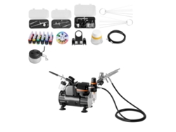 Kit de aerógrafo Succebuy con compresor de aire de 1/6 HP, 3 pistolas pulverizadoras y pinturas acrílicas