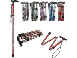 Bastón plegable ajustable de aluminio con estampado floral, ideal para senderismo y acampada. Ayuda de movilidad duradera.