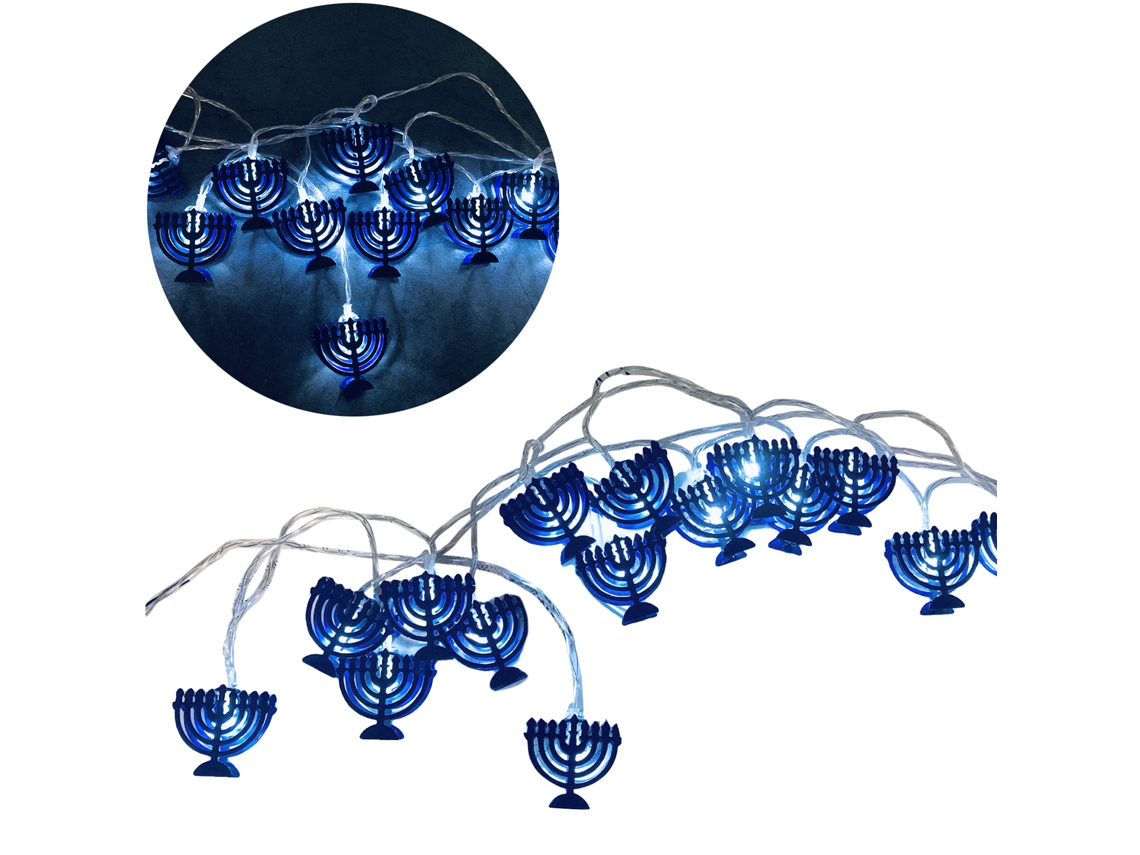 Luces LED de Hanukkah de 3 m, 20 lámparas y 9 velas a pilas