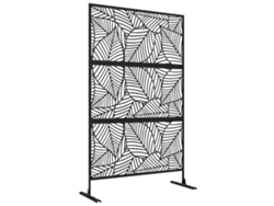 Panel de privacidad exterior de metal negro con motivo vegetal, 122x45x198 cm