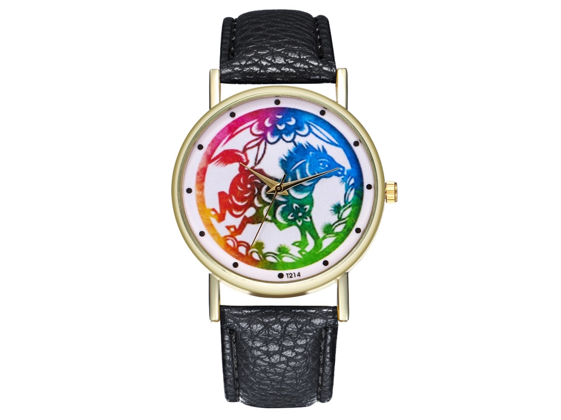 Reloj De Pulsera Analógico De Cuarzo Con Dial Redondo Moda (negro)