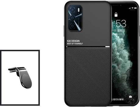 Kit Carcasa Trasera Magnética Anti Choque + Soporte de Auto Oppo A16 GIFT4ME Negro