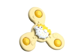 Juguete giratorio Bjww con ventosa, forma de flor, 3 cabezas, borde suave, interesante para niños, amarillo, 40 g