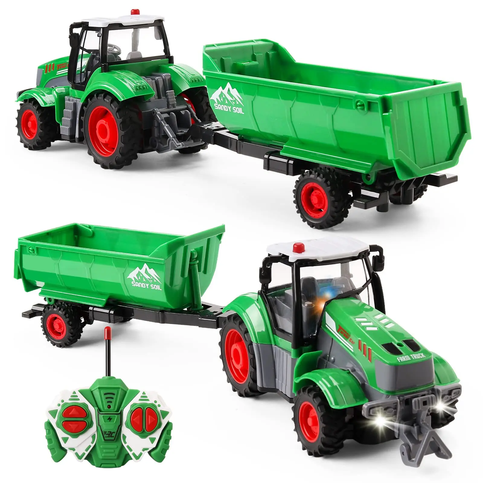 Tractor teledirigido con remolque, juguete agrícola MDUG verde (verde)