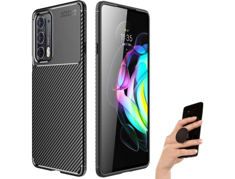 Kit Funda y Popsocket Motorola Edge 20 Rugged Leather Negro