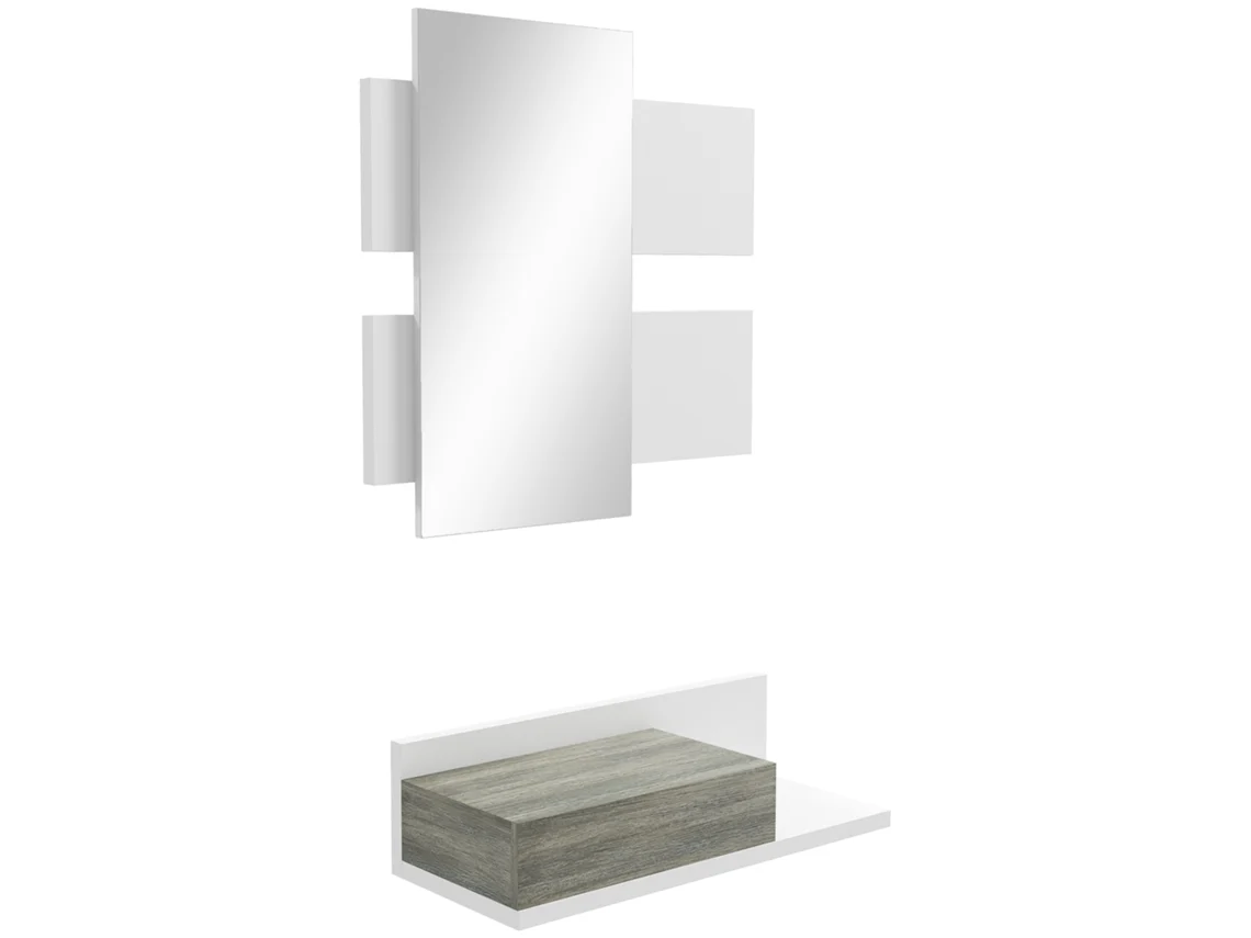 Conjunto De Recibidor Con Consola De Pared, Espejo Y Cajón, 75x75 Cm, Blanco Y Gris.