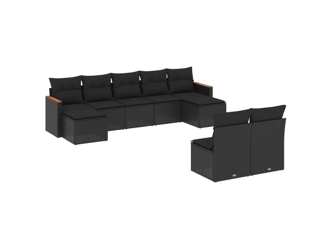 Maison Exclusive - Set De Sofás De Jardín 8 Piezas Y Cojines Ratán Sintético Negro