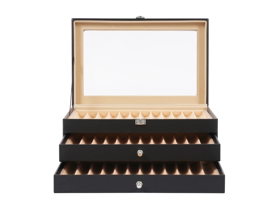 Estuche para bolígrafos, 36 compartimentos, interior de terciopelo, negro.