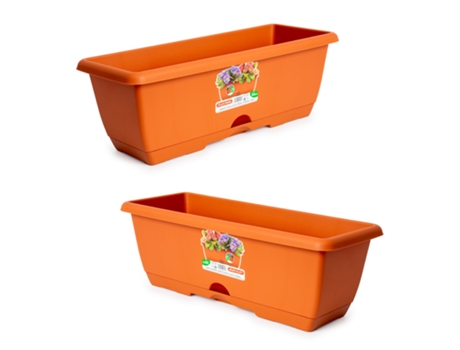 Lote de 2 Jardineras Balconeras 50 cm con Platos Integrados. Terracota PLASTIC FORTE