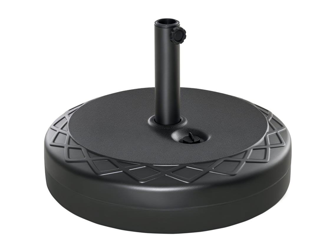 Base para sombrilla resistente al agua de 30 kg, soporte redondo de metal y plástico, poste de 38-48 mm, Ø55x38 cm, negra.