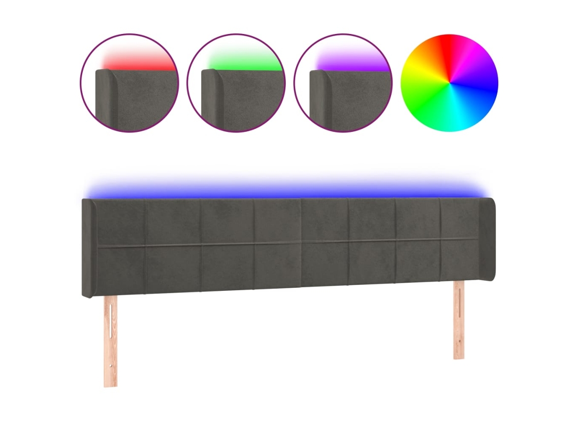 Cabecero con luces LED, terciopelo gris oscuro, MAISON EXCLUSIVE (203x16x78 cm)
