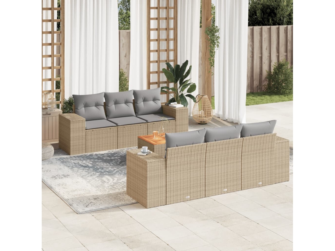 Conjunto de 7 sofás de jardín con cojines de mimbre beige de Dkd Home Decor